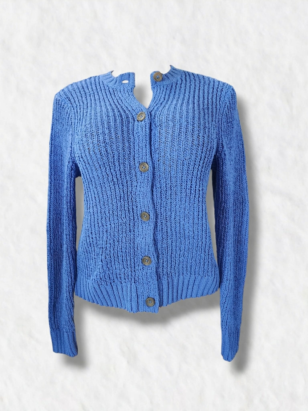 NIC+ZOE Cornflower Blue Ribbed Button-Front Cardigan